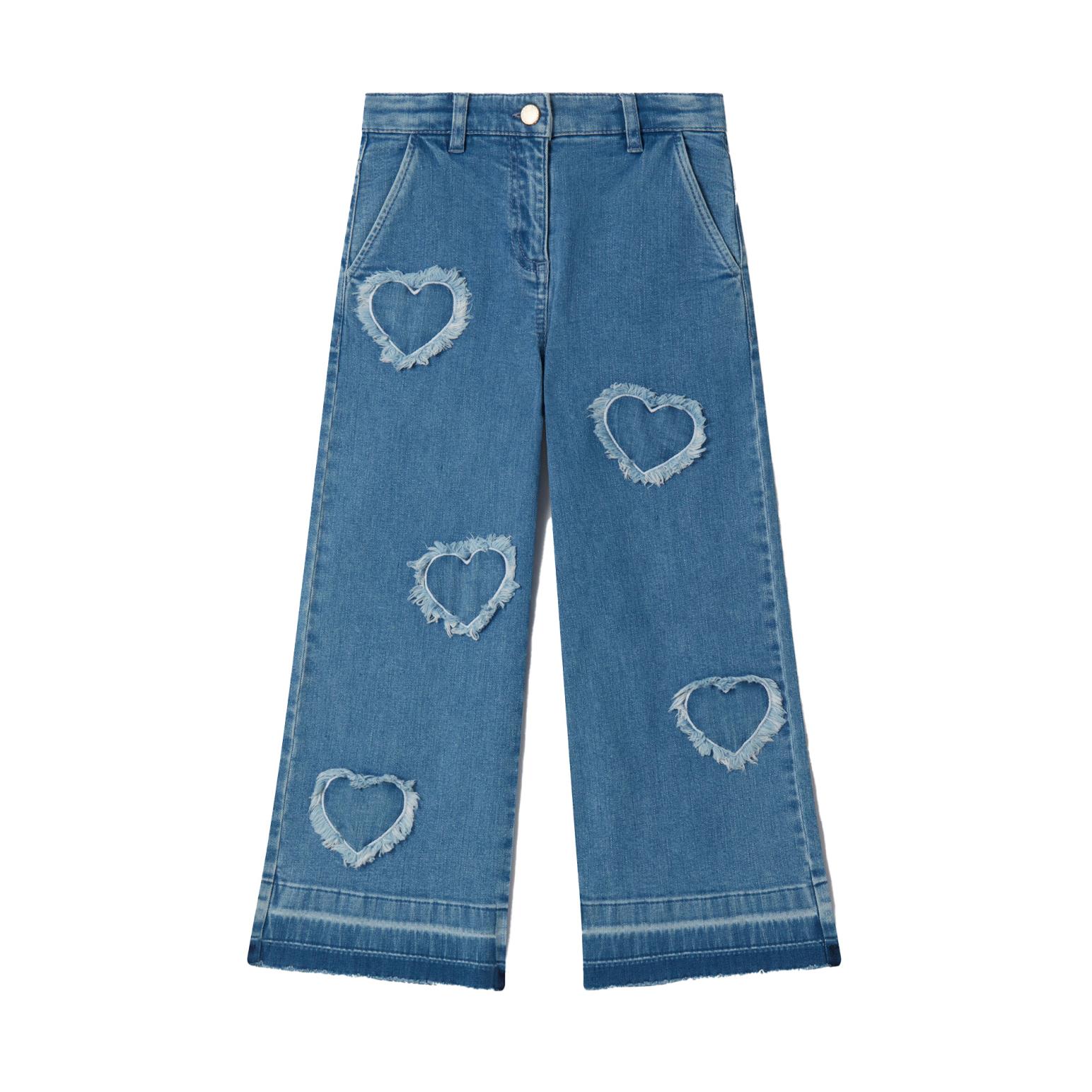 Stella McCartney Fringed-Heart Patch Stretch-Denim Jeans